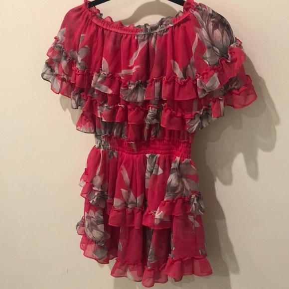Off the Shoulder Floral Dress ( Fuchsia) - XS - Picture 2 of 2